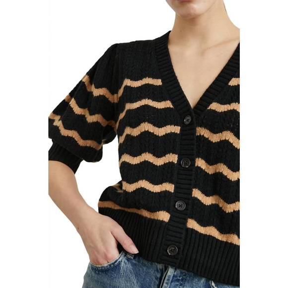 NEW RAILS isla cardigan in black camel stripe